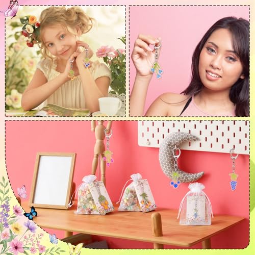 Liliaafar 72 Pcs Wildflower Party Favors Set Acrylic Wildflower Keychains with Thank You Cards & Organza Bags Gifts for Mothers Day Bridal Showers Bachelor Parties and Weddings - style: Wildflowers