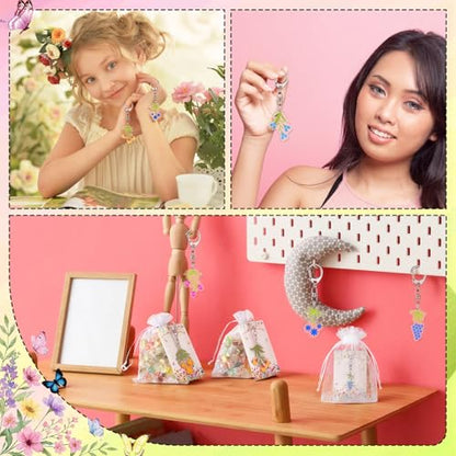 Liliaafar 72 Pcs Wildflower Party Favors Set Acrylic Wildflower Keychains with Thank You Cards & Organza Bags Gifts for Mothers Day Bridal Showers Bachelor Parties and Weddings - style: Wildflowers