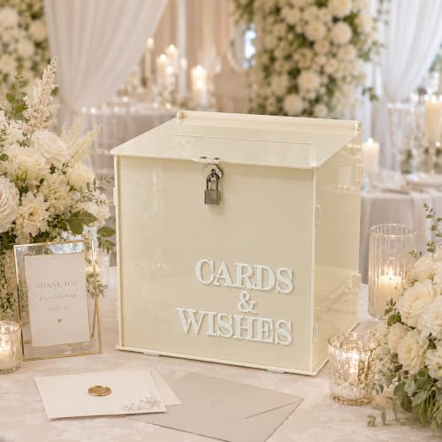 AerWo Beige Wedding Card Box with Lock, Acrylic Card Box for Wedding Decor - color: Beige