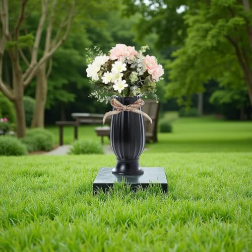 2 Pcs Cemetery Vases with Spikes Flower Holder for Cemetery Grave Vases for Cemetery with Stake (Black) - color: Black