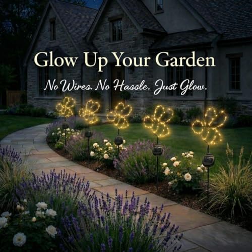 Outdoor Solar Powered LED Decorative Garden Stake Light - 2 Pack Warm White Bee Design - Great Decor for Yard, Patio, Lawn, Planter-Makes a Great Gift