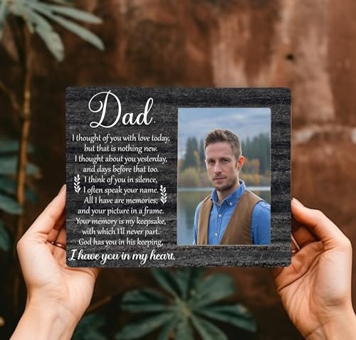 Dad Memorial Picture Frame, I Have You in My Heart Wooden Photo Frame Gifts for Loss of Father, 4x6 inch Photo - style: Dad I Have You in My Heart
