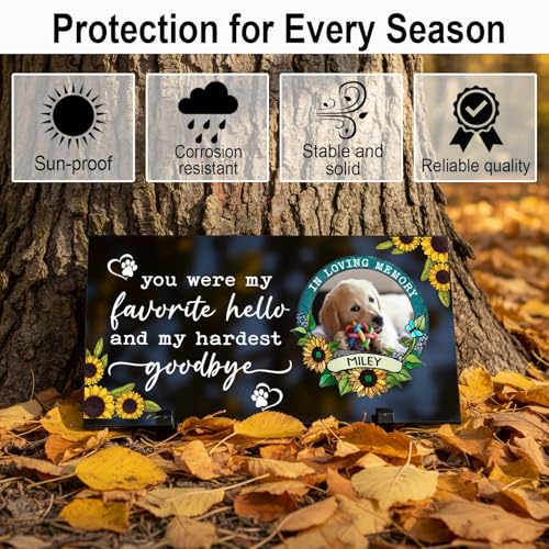 Personalized Pet Memorial Stone with Picture, Sunflower Design | Custom Granite Dog Tombstone Garden Plaque, Loss of Dog Cat Bereavement Sympathy Gift, 1cm Thick Weatherproof Grave Marker - color: 010