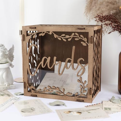 OurWarm Wedding Card Boxes for Reception, Wooden Gift Card Box for Wedding | Acrylic Clear Window, Rustic Design, Easy Assembly, Money Gift Card Box for Wedding, Graduation, Birthday & Baby Shower