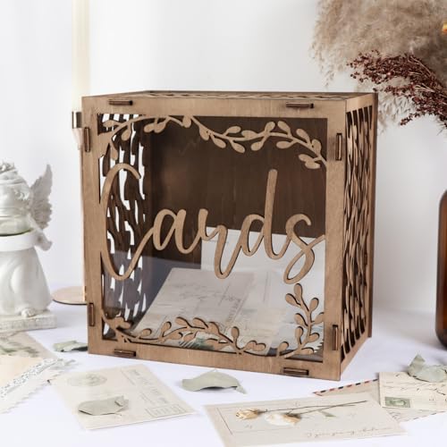 OurWarm Wedding Card Boxes for Reception, Wooden Gift Card Box for Wedding | Acrylic Clear Window, Rustic Design, Easy Assembly, Money Gift Card Box for Wedding, Graduation, Birthday & Baby Shower