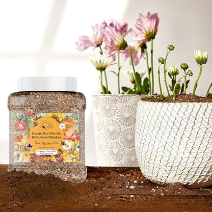Wildflower Seed Mix 1LB Tub - Save The Bees Seed Mix, by GevaGrow | Bulk 300,000+ Seeds | Pollinator & Bee Attracting Flower Seeds Bulk for Planting in Pots & Outdoor Gardens | 1 Pound Tub - size: 1 Pound Tub, style: Save The Bees Mix