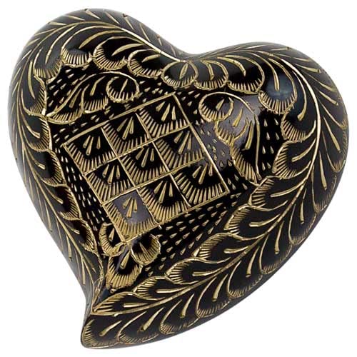 Black Elegance Heart Keepsake Cremation Urn for Ashes, Brass, Black Urn, Keepsake Sized Cremation Urn, 3.5 Inches Wide - color: Black Elegance