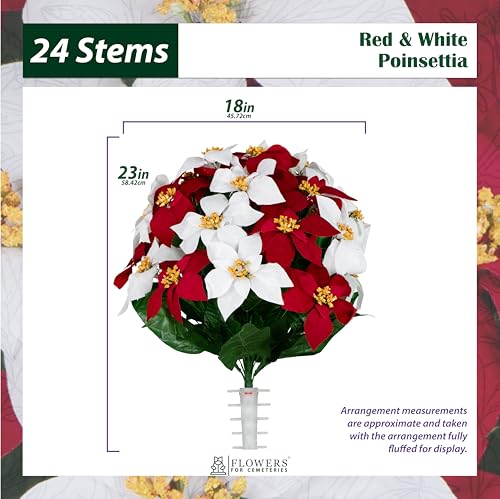 Artificial Cemetery Flowers - Gravesite Memorial Arrangment - Red & White Poinsettia - (1) Saddle (1) Bouquet - color: Red & White, size: (1) Saddle (1) Bouquet