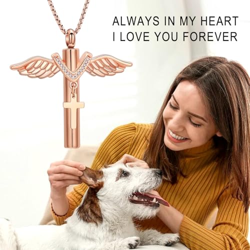 Oinsi Black Cross Urn Necklace For Ashes Of Loved Ones With Birthstone Always In My Heart Cremation Jewelry Keepsake Pendant Women Men - color: Z-Rose Gold