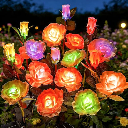 Brightown Solar Garden Lights, 4 Pack 7-Color Changing Rose Flower Lights - color: 7 Color Rose