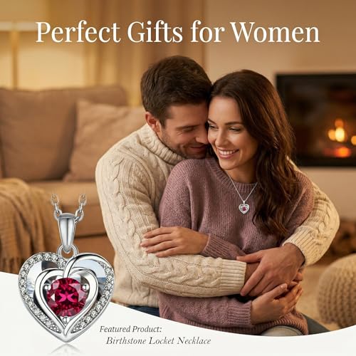 Locket Heart Necklace that Holds Pictures Photo Lockets Birthstone Pendant Anniversary Memorial Jewelry Gifts for Women - color: 07-July-Silver-Heart Locket