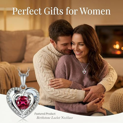 Locket Heart Necklace that Holds Pictures Photo Lockets Birthstone Pendant Anniversary Memorial Jewelry Gifts for Women - color: 07-July-Silver-Heart Locket