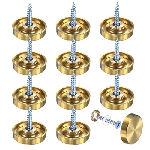M METERXITY 12-Pack Screw Covers Caps, 0.86" Dia Stainless Steel Brushed Mirror Decorative Screws Cap Nails Fasteners for Sign Advertising Hardware/Bathroom Upholstery Head Covers [Gold Tone] - color: Gold Tone, size: 0.86"
