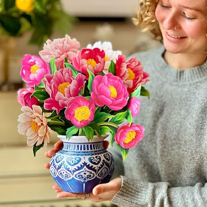 Freshcut Paper Peony Paradise 13 Inch Life-Sized 3D Pop Up Card – Birthday, Mothers Day, Thank You, Gifts for Mom and Her – Includes Notecard and Envelope (Pack of 3) - color: Peony Paradise, size: Classic (Pack of 3)