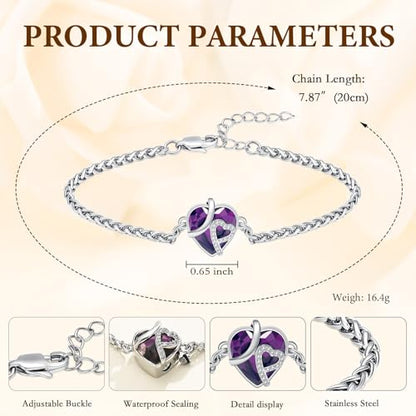 Cremation Jewelry Heart Urn Bracelet for Human Ashes for Women Men Memorial Keepsake Link Bracelet - color: Silver-Purple