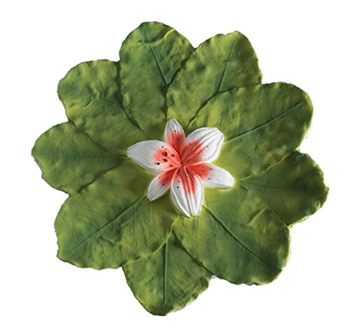 Biodegradable Urn for Human Ashes (The Lily) Water Burial, Floats in Water for Cremation, Ocean Scattering for Ashes, Adult Size W-301 - color: Coral Painted Lily on 9 Green Leaves