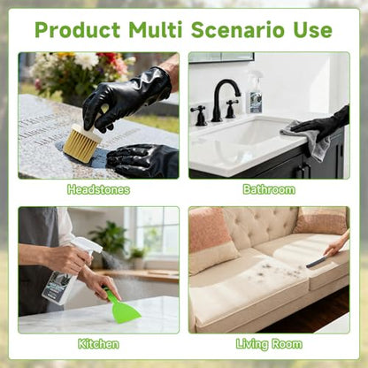 9 PCS Headstone Cleaner Gravestone Cleaning Kit for Granite and Stone Daily Cleaner Includes Brush, Dust Brush, Crevice Brushes, Gloves, Scraper, Sponge, Cloth, Headston Cleaning Solution, Storage Bag