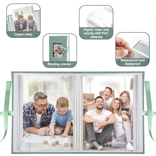 Photo Album 4x6 100 Pockets, Slip-in Picture Albums, Linen Cover Top Loader Vertical Pockets Albums for Baby, Kids Boy Girls, Wedding, Family, Anniversary, Green - color: Green, size: 100 Pockets white Bandage