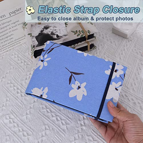 2 Pack Photo Album 4x6, 100 Pocket per Album, Horizontal (Flower) | Mini, Portable & Flexible, Easy to Classify, Linen Cover, High-clarity Pockets, Elastic Band, Family, Wedding, Gift - color: Blue + Flower
