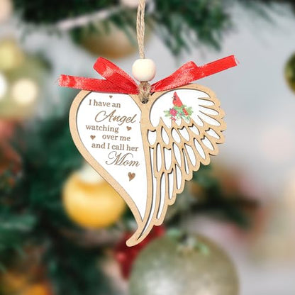 Mom Memorial Angel Wing Ornament - I Have an Angel Mom, Christmas Sympathy Gift for Loss of Mother, Cardinal Memorial Gift - style: S01