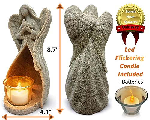 OakiWay Memorial Gifts - Angel Figurines Sympathy Gifts for Loss, Candle Holders W/Flickering Led Candle - Bereavement, in Memory of Loved One, Inspirational Gifts for Women Home Decorations