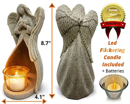 OakiWay Memorial Gifts - Angel Figurines Sympathy Gifts for Loss, Candle Holders W/Flickering Led Candle - Bereavement, in Memory of Loved One, Inspirational Gifts for Women Home Decorations