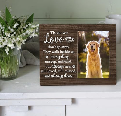 Pet Dog Memorial Picture Frame, Those We Love Don't Go Away Wooden Photo Frame Gifts for Loss of Dog, 4x6 inch Photo - style: Those We Love Don't Go Away