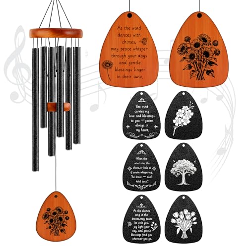32" Matte Textured Aluminum Wind Chimes for Outdoor Patio & Garden – Large Modern Black Wind Chime with Deep Soft Tone, Thoughtful Home Gift (Black, 32") - color: Black, size: 32"