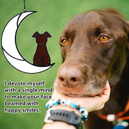 Stained Glass Rainbow Bridge Brown Dog Memorial Gifts for Loss of Dog Sympathy Remembrance Suncatcher, Angel Wings Pet Loss Bereavement Gifts in Memory of Pet Passing Away Window Hanging. - color: Brown