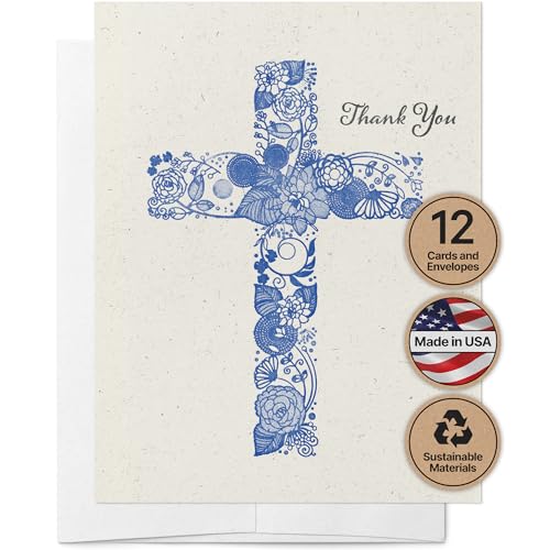 Twigs Paper Christian Cross Thank You Cards, 12 Blank Note Cards | Matching envelopes included, bible verse & scripture, faith & encouragement, inspirational & religious - color: Christian Cross Thank You, size: 12-Count