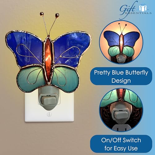 Gift Essentials Blue Butterfly Plug-in Night Light - Stained Glass | Blue Butterfly Stained Glass Plug-in Nightlight with On/Off Rocker Switch. Includes One 4-Watt Replaceable Warm-Glow Bulb. - color: Blue Butterfly