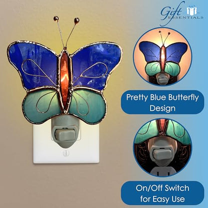 Gift Essentials Blue Butterfly Plug-in Night Light - Stained Glass | Blue Butterfly Stained Glass Plug-in Nightlight with On/Off Rocker Switch. Includes One 4-Watt Replaceable Warm-Glow Bulb. - color: Blue Butterfly