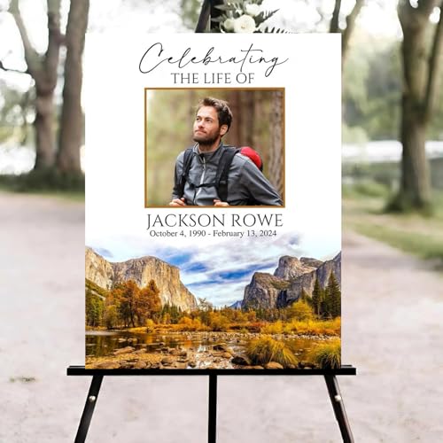 Mountain Forest Funeral Welcome Sign, Celebration of Life Welcome Sign, in Loving Memory Sign, Celebration of Life Funeral Sign, Celebration of Life Sign, Memorial Sign with Photo #Yu12 - color: Version #14