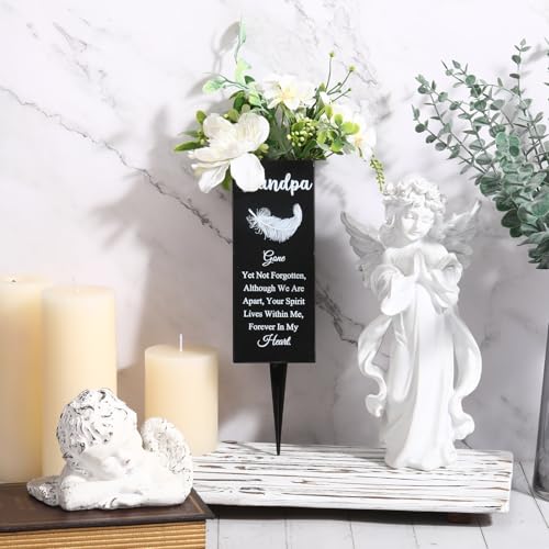 Geosar Grandpa Cemetery Vases for Grave Metal Cemetery Grave Flower Vase Memorial Flower Holder with Spike Floral Graveyard Decorations for Burial Ground Lawn Yard Funeral - style: Grandpa