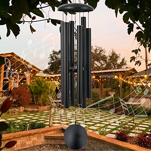 ASTARIN 45 in Memorial Wind Chimes Large with 6 Heavy Tubes - size: 45" Black