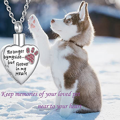 Fashion Pet Cremation Jewelry Stainess Steel Heart Keepsake Ashes Necklace Dog Cat Paw Memorial Urn Pendant - color: Pink
