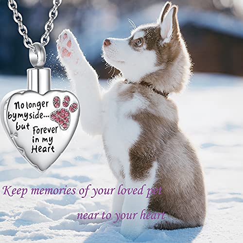 Fashion Pet Cremation Jewelry Stainess Steel Heart Keepsake Ashes Necklace Dog Cat Paw Memorial Urn Pendant - color: Pink