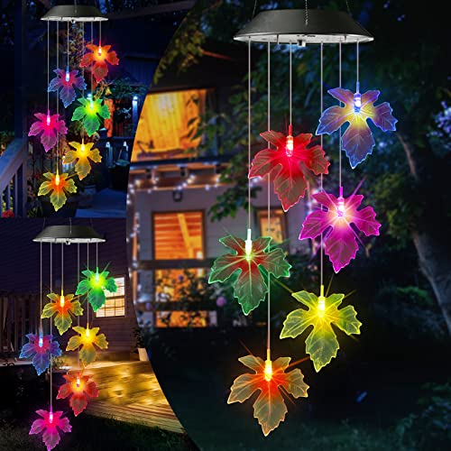 Toodour Solar Wind Chimes, Color Changing Maple Leaf Wind Chime | LED Mobile Wind Chimes, Waterproof Outdoor Wind Chime Lights for Garden, Patio, Party, Window, Thanksgiving - color: Maple Leaf