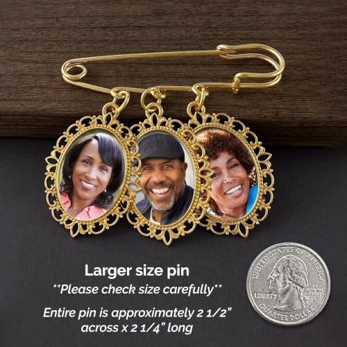 Gold Wedding Bouquet Photo Charm Memorial Pin for Bouquet 3 Pictures