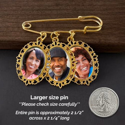 Gold Wedding Bouquet Photo Charm Memorial Pin for Bouquet 3 Pictures
