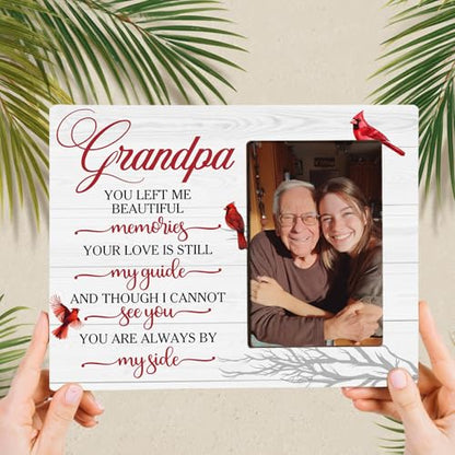 Grandpa Memorial Bereavement Butterfly Wooden Picture Frame Gifts for Loss of Grandpa, Always By My Side Sympathy Gifts for Loss of Grandfather, Fits 4x6 Photo Frame - color: Red-grandpa