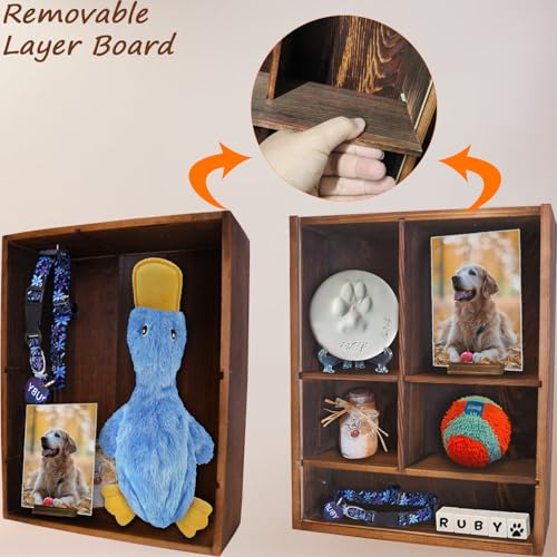 Solid Wood 11*14" Pet Memorial Shadow Box with Adjustable Shelves - color: Charred Black