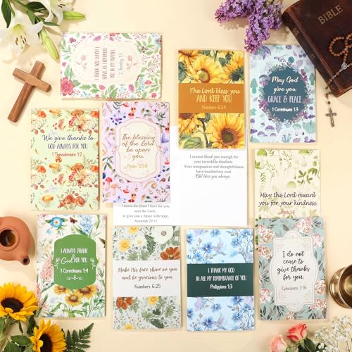 Affrolling 50 Pcs Christian Thank You Cards Bulk with Envelopes Stickers - style: Vintage Flower