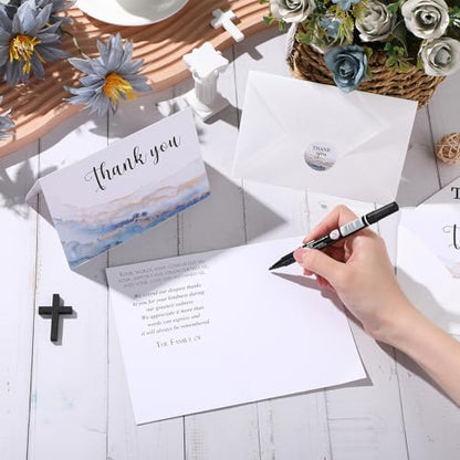 Fumete 50 Set Funeral Thank You Cards, Watercolor Agate - style: Watercolor Agate
