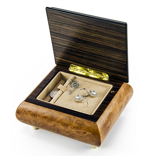 MusicBoxAttic Harmonious Musical Jewelry Box with Flower & Double Heart Outline Wood Inlay - Many Songs to Choose - from This Moment - size: 125. From This Moment