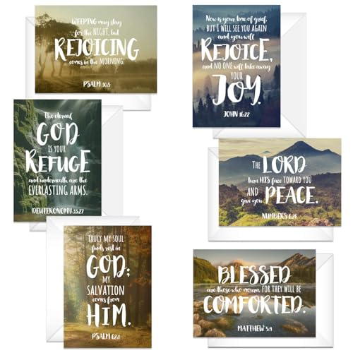 Canopy Street Beautiful Scenery Sympathy Cards / 24 Comforting Bible Verse Cards With Envelopes / 6 Serene Religious Condolence Card Designs / 4 5/8" x 6 1/4" Christian Nature Note Card Pack - color: Religious Scenery