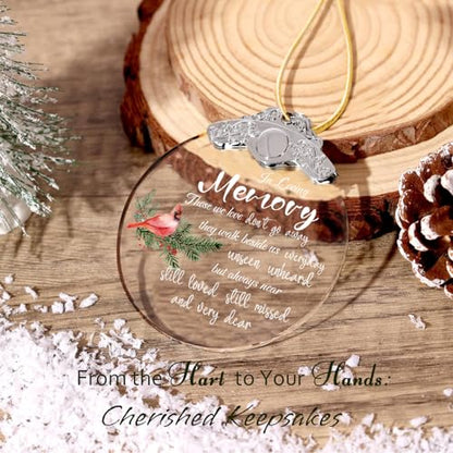 Those We Love Don't Go Away They Walk Beside Us Everyday - Sympathy Gifts for Loss & Loved Ones Pendant, Red Cardinal Gifts Memorial Ornament Glass Keepsake 3.15 Inch Round