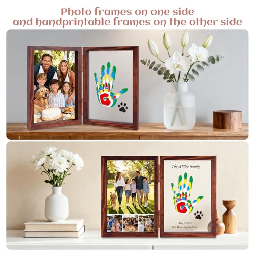 Family Handprint Kit, DIY Baby Hand and Footprint Handmade Keepsake Wooden Frame, Family Gifts with 6 Non-Toxic Baby-Safe Paint, Ideas Gift for New Parents, Grandparents, Father's Day, Mother's Day - color: Brown, size: 5 Pages Acrylic Boards