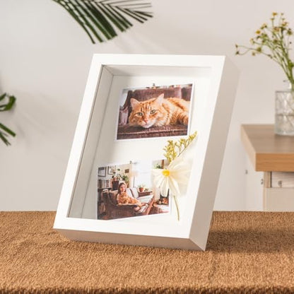 6x8 Small Shadow Box Frame with Ultra-Clear Glass & Soft Linen Back - color: White+high Definition Panel + Shatter-proof Packaging, size: 6x8