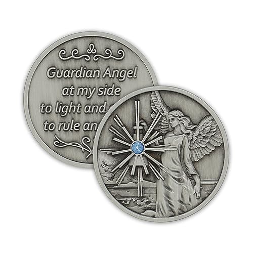 Pewter Guardian Angel Coin Medallion, Pocket Prayer Affirmation Gift Token - color: Pewter